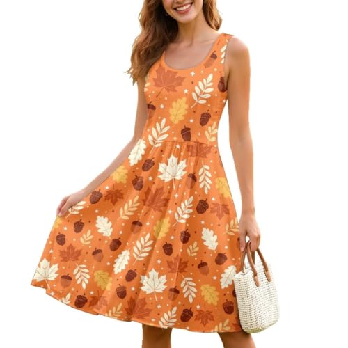 Image of Women Stylish Tank Dresses Sleeveless Round Neck Midi Casual Dress with Pocket for Summer