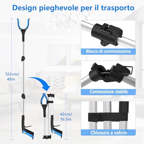 Greifzange für Senioren 122cm Lang - Extra Langer Greifer für Senioren mit 360° Drehkopf, Greifzange für Schwer Erreichbare Stellen und Ergonomisches Design (Blau)