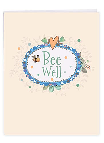 NobleWorks - Jumbo Get Well Greeting Card (8.5 x 11 Inch) - Beautiful Feel Better Soon, Group Notecard - Bee Well J6548CGWG