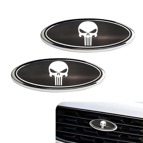 Image of 2 PCS Car Grille Hood Sticker, Front Grille Skull Badge, Car Tailgate Badge, Compatible with Ford F150 F250 (Black & White)