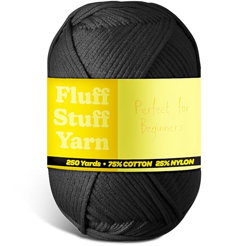 Image of Soft Yarn for Crocheting - Crochet & Knitting Yarn, Beginner Yarn with Easy-to-See Stitches, 250 Yds Amigurumi Yarn, Cotton-Nylon Blend Tshirt Yarn for Crocheting, Worsted Weight Yarn 4, Black Yarn