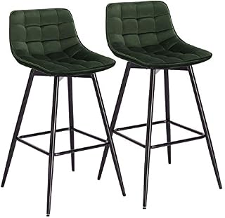 WOLTU Bar Stools Set of 2 PCS Soft Velvet Seat Bar Chairs Breakfast Kitchen Counter Chairs Metal Legs Barstools Dark Green High Stools with Backrests & Footrests