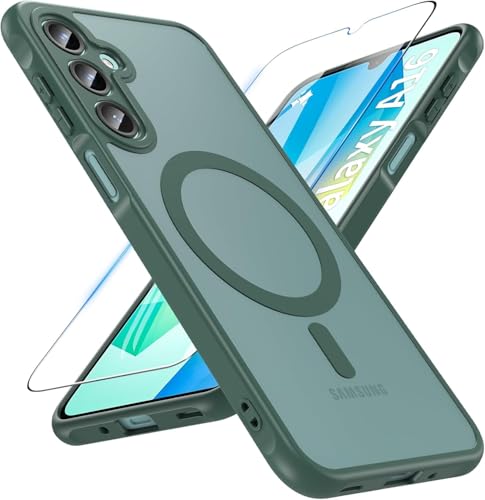 OWKEY (Troomi Galaxy A16 5G Handyhülle, magnetische Samsung/Troomi Galaxy A16 5G Hülle für Magsafe mit gehärtetem Glas, stoßfest, militärisch), durchscheinende Rückseite, schlanke Stoßfängerabdeckung