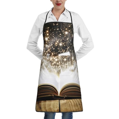 HEBSDFG Grembiule regolabile con tasche per uomini donne chef, molti stili di ciambelle stampe, grembiule da cucina impermeabile per giardinaggio, lavoro, cucina, barbecue, Libro magico., Taglia unica