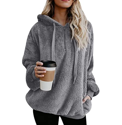 Surdimensionné Sweat Femmes À Manches Longues Blouse Femmes Polaire Pull Doux Sweat Élégant Blouse Casual Pull V Cou Femmes Pull Hiver Sweat Confortable Blouse Femme Top Gris Foncé 4XL Cover