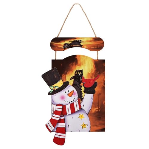 Décoration murale de Noël en bois bonhomme de neige pompier chic