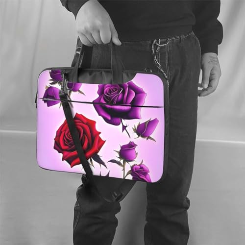 Bolso bandolera para laptop con flores rojas y moradas miniatura 6