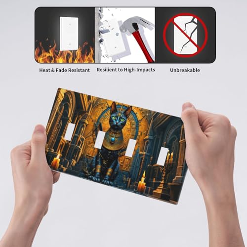 Decorative Switch Covers Plate Egyptian Black Cat Vintage Gold Decorated 4 Gang Wall Plate Oversized Quad Toggle Light Switch Plate Jumbo Faceplate for Bedroom Home Decor