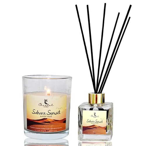 cheetalScented Candle & Diffuser Ramadan Gift Set, Long Lasting Fragrance Stress Relief Aromatherapy Essential Oil Reed Diffuser with Gift Box 6 Sticks for Bath Yoga Home Party Festival