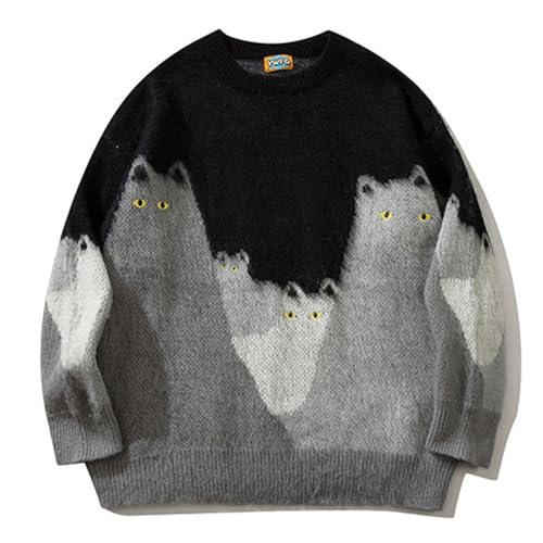 Pull tricoté hommes Harajuku vintage ample décontracté noir S