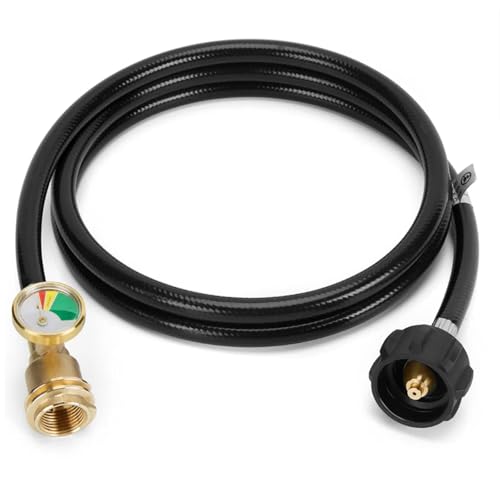 Image of 5 FT Propane Extension Hose with Gauge, Leak Detector Replacement Hose for Gas Grill, Heater, RV & Propane Appliances - Acme to Male QCC /POL Fittings