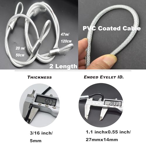 Image of 20 inch (50cm) 5mm Stainless Security Cables Tether,Braided Steel Vinyl Coated Safety Strap Luggage Lock,Flexible Wire Lead Chain Leash with Double Loops, Clear 4Pcs