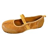 Zapatos planos Tabi para mujer Bailarinas de punta redonda dividida brida con hebilla plana Mary Janes Mocasines Bailarinas Tabi Shoes Split Toe para viajes y uso diario, amarillo, 39 EU