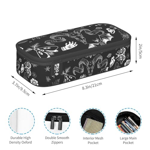 Image of Halloween Magic Elements Mystical Goat Large Pencil Case With Zipper Compartments Stationery Pencil Bag For Kids Teens Students School Supplies
