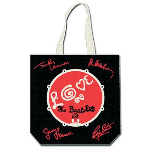 Hard Days Night Shop Rock Off – Sac fourre-tout The Beatles Love Drum avec signatures - Les Beatles, Paul McCartney, John Lennon, RIngo Starr, George Harrison Hard Days Night Shop Rock Off - Sac fourre-tout The Beatles Love Drum avec signatures