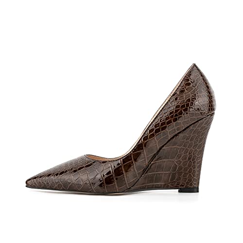 Women Formal Vegan Oil Leather Slip on Pumps Pointed Toe Slide Elegant Croc Skin Prints Shoes2