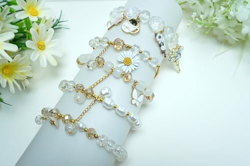 5PCS Beaded Charm Bracelets for Girls Kitten Dainty Kawaii Crystal Beads Bracelets Set for Teens Girls Adjustable Stretch Bracelet Birthday Graduation Gift For Daughter Niece Granddaughter2