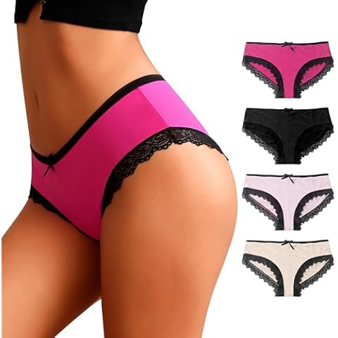 J-pone Women's Underwear Lace Trim Classic Briefs Hipster Panties Smooth Soft Breathable Cheeky Ladies Briefs Multipack-M Cover