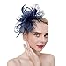 Produktbild Fashband Fascinator mit Vogelkäfig-Schleier, Fascinator mit Blume und Netzfedern auf einem Haarband und einem Clip, für Cocktailpartys und Partys,Hochzeit, für Mädchen und Frauen (Marineblau)
