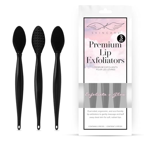 Seraphic Skincare Lip Exfoliator - Dual Sided BPA-Free Silicone Lip Scrubber with Wheat Straw Handles - For Soft Lips Dead Skin Removal & Lip Mask Application - Pore Cleaning Brush For Lips (3 Pack)