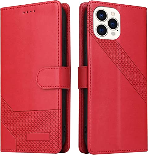 Étui portefeuille iPhone 13 en cuir rouge avec porte-cartes et coque antichoc
