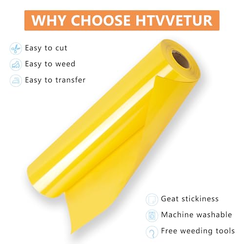 Image of HTVVETUR Yellow HTV Iron on Vinyl 12Inch by 35ft Heat Transfer Vinyl for T-Shirt HTV Rolls for All Cutter Machine - Easy to Cut & Weed (35ft, Yellow)