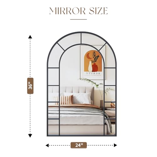 Image of Uniclinens Window Arched Wall Mirror Decor - Farmhouse Black Mirror for Wall Decor Living Room,Large Window Pane Mirror for Fireplace,Entryway,Hallway,Dining Room,Bedroom,36 inchX24 inch Metal Frame