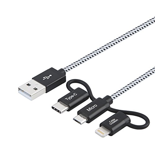 MFi Certified Multi Charger Cable, CableCreation 3 in 1 Lightning/Type C/Mirco USB Braided Data and Charging Cable for iPhone, iPad, Samsung, Google Android Cellphone, 4 Feet Black & White