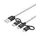 CableCreation MFi Certified 3 in 1 USB to Lightning, USB C, Micro USB Multi Charger Cable, Compatible with iPhone Xr, Xs, 8, 8p, iPad, Samsung Galaxy S10/ S10 Plus 4 FT Black & White  