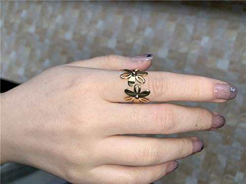 Vintage Daisy Flower Stainless Steel Statement Open Ring for Women Girls Polished Comfort Fit Filigree Hawaiian Sunflowers Adjustable Promise Band Rings Birthday Holiday Gifts BFF Mom4