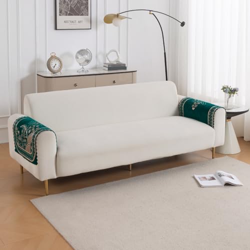 Image of HOKIPO Mehfil Teal Premium Chenille Jacquard Sofa Armrest Cover - 1 Pair | 'Royal Aangan Series' (IN-1006-L7*2)