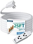 DEWENWILS 3 Cordon d'extension avec prise plate, 25 FT 16/3 Câble d'alimentation au sol Awg pour usage intérieur, Noël, SPT-3 Cord, blanc, ETL Inscrit, paquet de 1