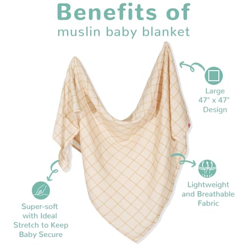 Image of HECCEI 3-Pack Muslin Baby Swaddle Blanket Bamboo Cotton 47 x 47 Inches | Soft Breathable Receiving Blanket Swaddles for Newborn Registry Gift for Baby Showers