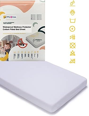 Waterproof Mattress Protector 80x160 cm (2ft 7,5" x 5ft 3,3") Terry Cotton Fitted - PPG4KIDS Made in EU & OEKO-TEX® Certified. 80x160cm White