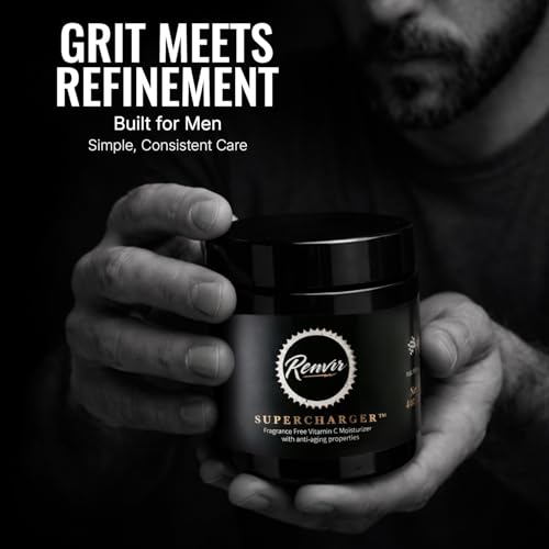 RENVIR Supercharger Men’s Face Moisturizer, Fast Absorbing Daily Face Cream with Hyaluronic Acid and Vitamin C, Lightweight Hydration for Dry, Oily and Aging Skin, Chamomile Extract, Made in USA