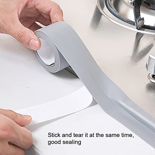 Image of 2 Roll Caulk Strip Tape, Self-Adhesive Waterproof Caulking Sealing Tape for Kitchen Countertop Sink Toilet Bathroom Bathtub Floor Wall Edge Sealing Strip 1.5 Inch x 10.5 Feet,Grey
