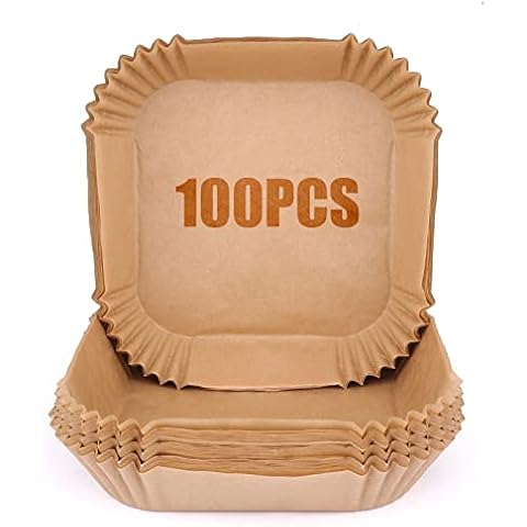 6.3 Inch Air Fryer Disposable Paper Liner, 100 Pcs Air Fryer Liners Square, Square Air Fryer Liners That Doesn't Affect Food Taste, High Heat Resistant Air Fryer Disposable Paper Liner Square Cover