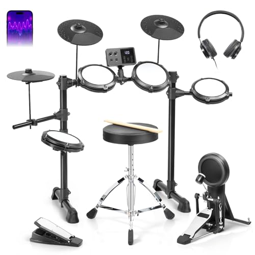 Ktaxon Electric Drum Set, Electronic Drum Set with Type-C Charging, USB MIDI & Quiet Mesh Drums, Premium Cymbals, Low-Noise Kick Pedal, Adjustable Throne, Headphones and Sticks(Full)