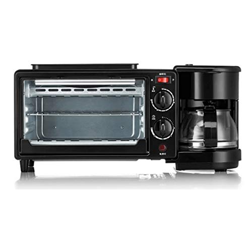 KIJUH Retro Nostalgie 3-in-1 Frühstück Maker Station 4 Cup Kaffeeautomat, 2-Scheiben Toaster mit Timer, Griddle, schwarz