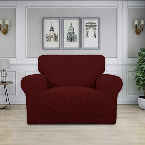 Image of Easy-Going Stretch Oversized Chair Sofa Slipcover 1-Piece Couch Sofa Cover Furniture Protector Soft with Elastic Bottom for Kids Spandex Jacquard Fabric Small Checks Wine