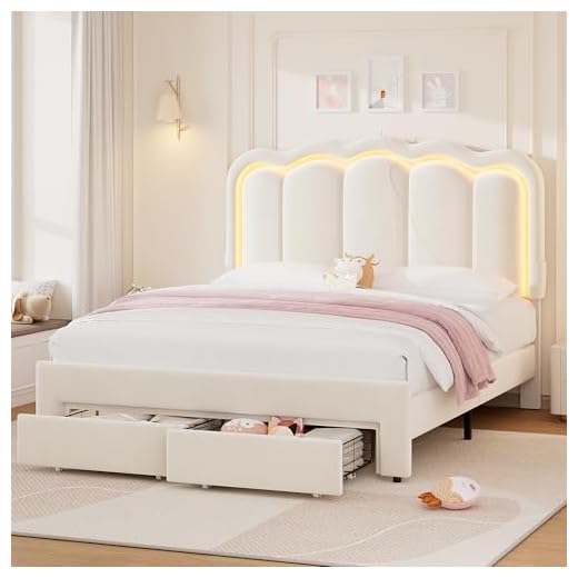 Velvet LED Full Bed Frame with Storage