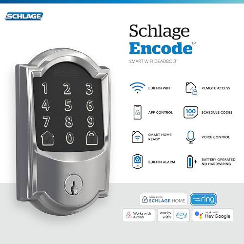 Schlage Encode Smart WiFi Deadbolt with Camelot Trim In Bright Chrome thumbnail 4