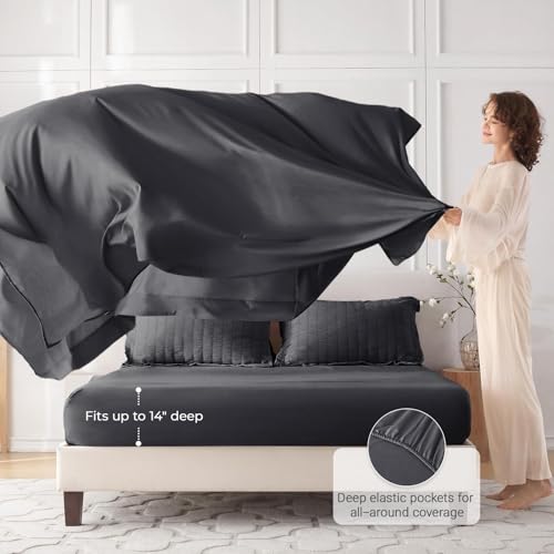 Image of MUXHOMO 7 Pieces King Comforter Set, Seersucker Bed in a Bag King Size, All Season Luxury Bedding Set with Comforter, Flat Sheet, Fitted Sheet, Pillowcases & Shams, Dark Grey
