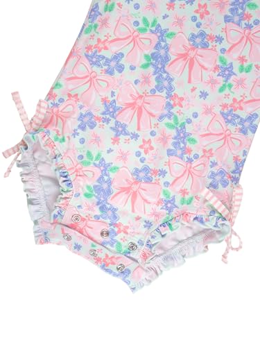 Image of RuffleButts Baby Girls UPF 50+ Sun Protection Floral Printed Long Sleeve One Piece Rash Guard Swimsuit with Zipper