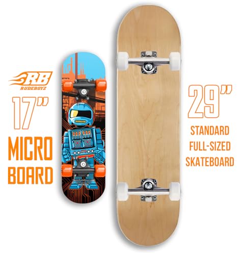 Image of Rude Boyz 17 inch Micro Complete Skateboard | Maple Wood | ABEC 7 Bearings | Double Kick Concave Deck | Kids Skateboard, Ideal Toddler Cruiser Ages 2-5