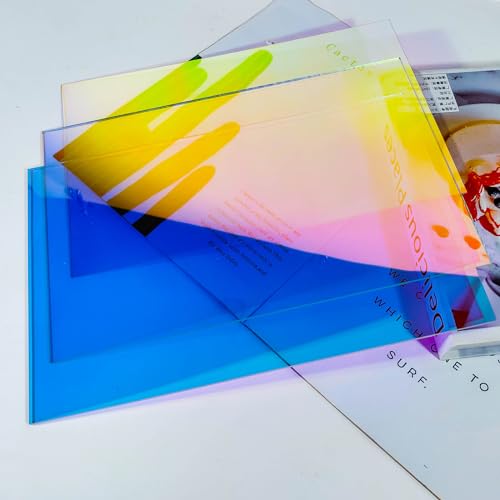Image of TOEPODO Iridescent Holographic Acrylic Sheets Sparkle Aurora Plexiglass Sheets PMMA Cast Acrylic Sheets for Laser Cutting DIY Crafts /Home Deco(3, Dazzling Blue, 8x12 inch)