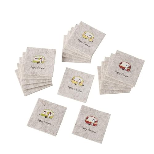 6 posavasos de fieltro rectangulares, 10 x 10 cm, 3 posavasos para camping