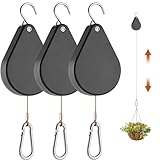 WROSWT Upgraded Retractable Plant Hanger,Plant Pulleys for Hanging Plants,Easy to Raise and Lower,Auto Lock,Heavy Duty, Adjustable Hook for Garden Baskets Pots,Birds Feeder,(3Pcs,Black)