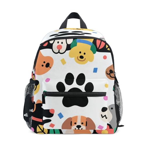 Dog and Paw Pattern Backpacks for Kids Chest Strap Kids Student Book Bags for Camping M
