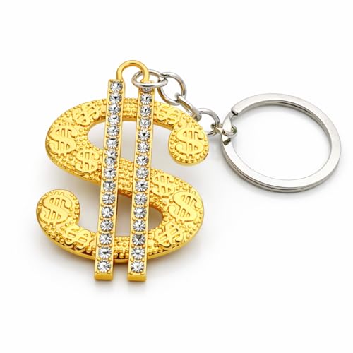 VEOWOO Dollar Sign Keychain – Lucky Keychains Bag Charm for Women with Iced Out Dollars, Funny Key Chains Gifts for Car Keys and Backpacks, Girls, Friends, Family - Golden